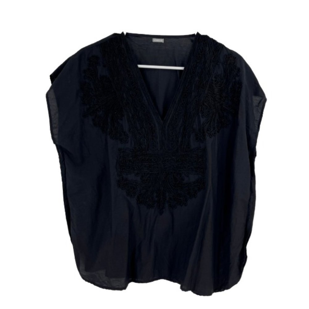 Matta Blouse Top Black V-neck Sheer Sleeveless Embroidered Front Details Size M